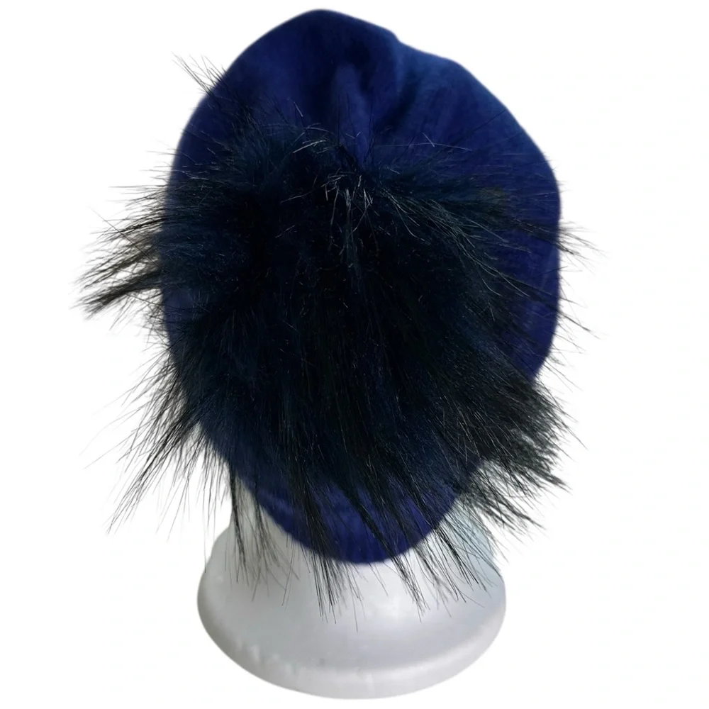 Nordstrom Rack Cashmere Ribbed Knit Beanie Faux Fur Pom Pom Cuff New!